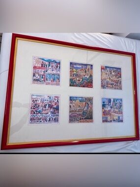 Framed Multi-Panel Home Art Print in Red and Gold Michal Meron